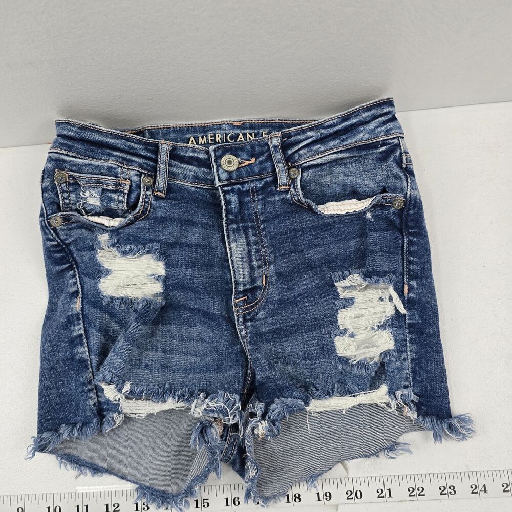 American Eagle high v-rise shortie shorts denim 2 blue womens 5428 next level